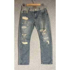ZARA Basic Z1975 Denim Distressed Blue Cropped Ripped Jeans Women’s sz 4